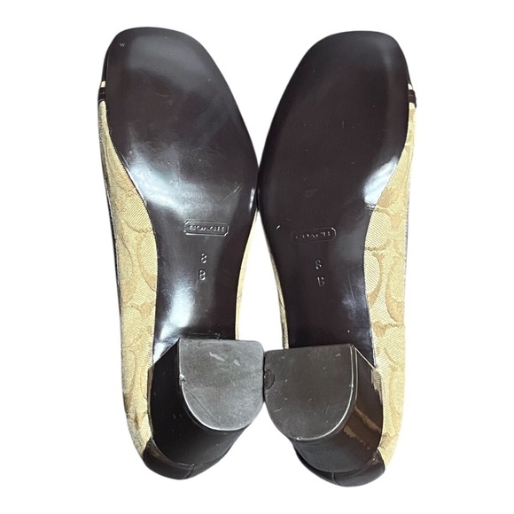 COACH Signature Monogram Brown and Tan Block Heel Pumps - Picture 5 of 6